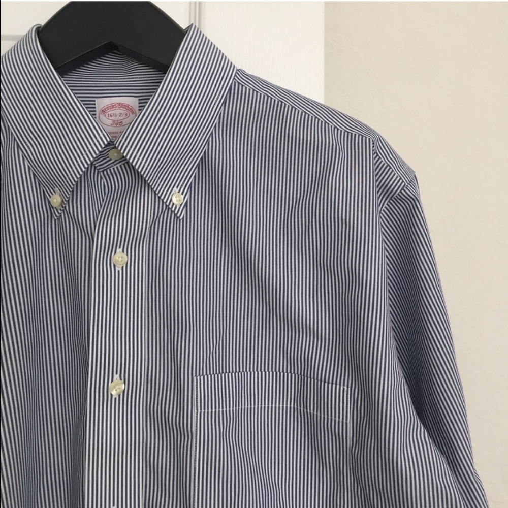 Brooks Brothers - Men’s Navy Blue Striped Long Sleeve Dress Shirt